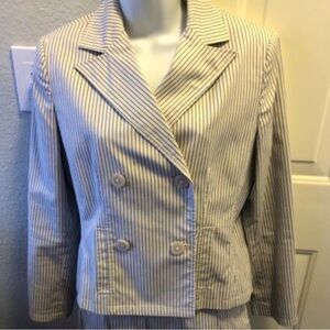 Ann Taylor Double-Breast Blazer. Beige with Navy pinstripes. 4P great condition